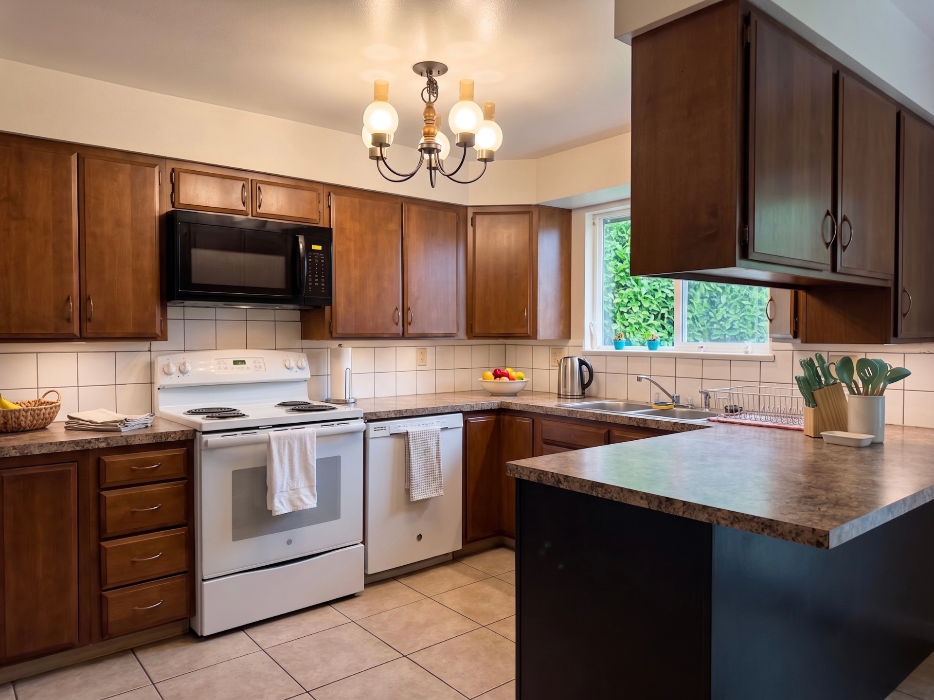 Rising Sun Pocatello kitchen with wood cabinetry and chandelier